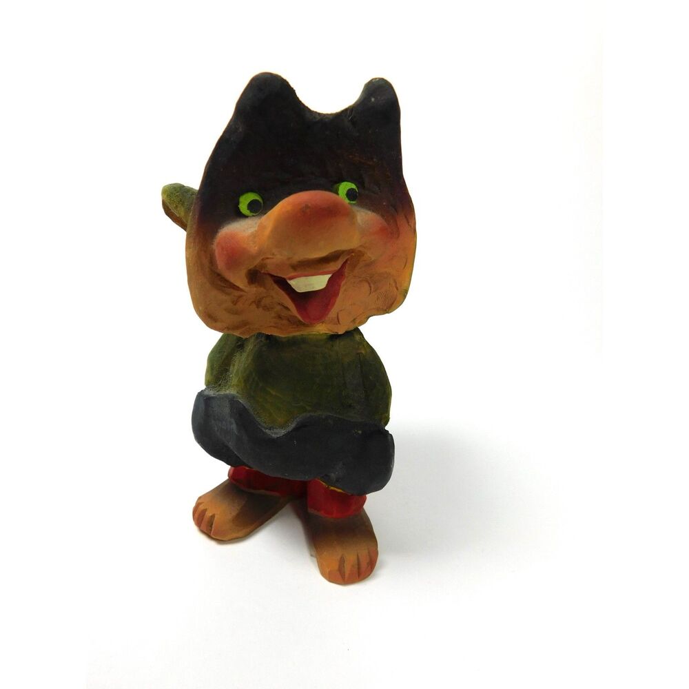 Vintage Henning Troll Figurine Hand Carved Painted Wood 5 in. Signed